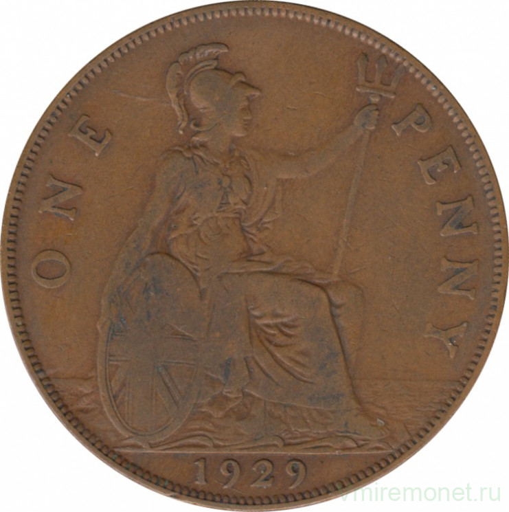 Монета. Великобритания. 1 пенни 1929 год.