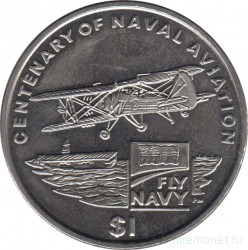 Монета. Великобритания. Британские Виргинские острова. 1 доллар 2009 год. 100 лет морской авиации.