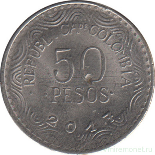 Монета. Колумбия. 50 песо 2017 год.