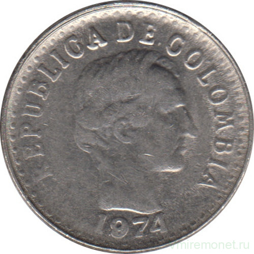 Монета. Колумбия. 10 сентаво 1974 год.