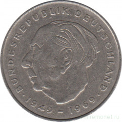 Монета. ФРГ. 2 марки 1974 год. Теодор Хойс. Монетный двор - Мюнхен (D).