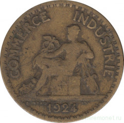 Монета. Франция. 1 франк 1924 год. Аверс - открытая 4.