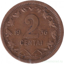 Монета. Литва. 2 цента 1936 год.