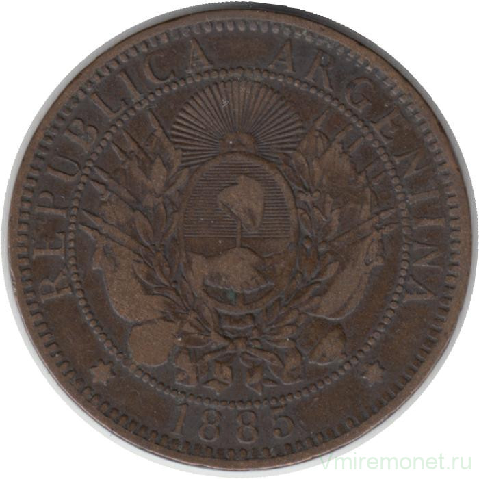 Монета. Аргентина. 2 сентаво 1885 год.