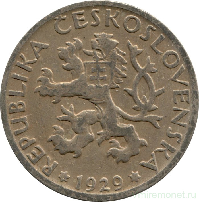 Монета. Чехословакия. 1 крона 1929 год.