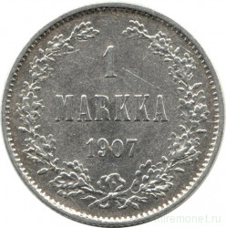 Монета. Русская Финляндия. 1 марка 1907 год.