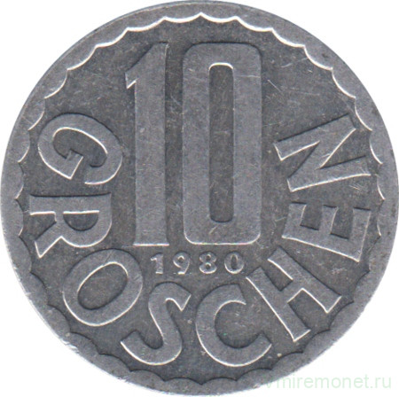 Монета. Австрия. 10 грошей 1980 год.