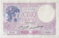 Банкнота. Франция. 5 франков 1933 год. Тип 72е.