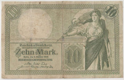 Банкнота. Германия. Германская империя. 10 марок 1906 год. Серийный номер - семь цифр. Тип 9b.