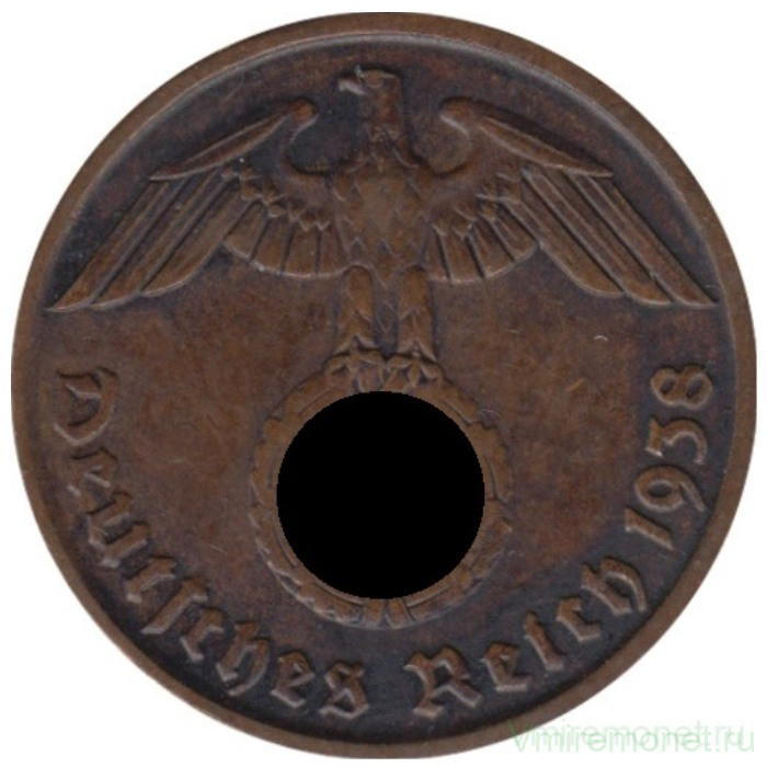 Монета. Германия. Третий Рейх. 2 рейхспфеннига 1938 год. Монетный двор - Гамбург (J).