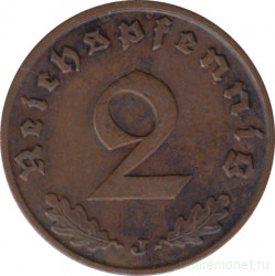 Монета. Германия. Третий Рейх. 2 рейхспфеннига 1938 год. Монетный двор - Гамбург (J).