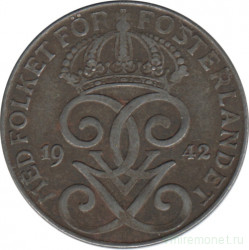Монета. Швеция. 2 эре 1942 год (железо).