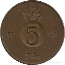 Монета. Швеция. 5 эре 1965 год.