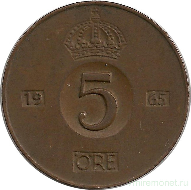 Монета. Швеция. 5 эре 1965 год.