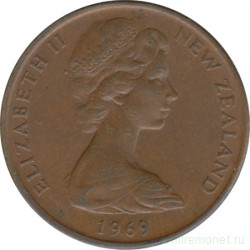 Монета. Новая Зеландия. 2 цента 1969 год.