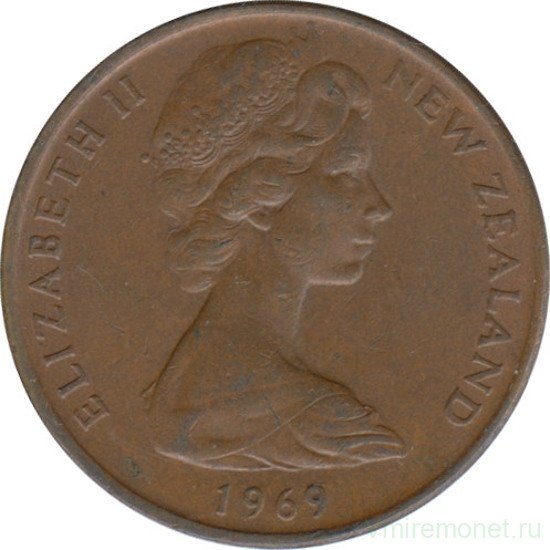 Монета. Новая Зеландия. 2 цента 1969 год.