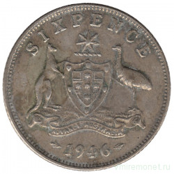Монета. Австралия. 6 пенсов 1946 год.