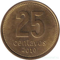 Монета. Аргентина. 25 сентаво 2010 год. Тонкий шрифт.