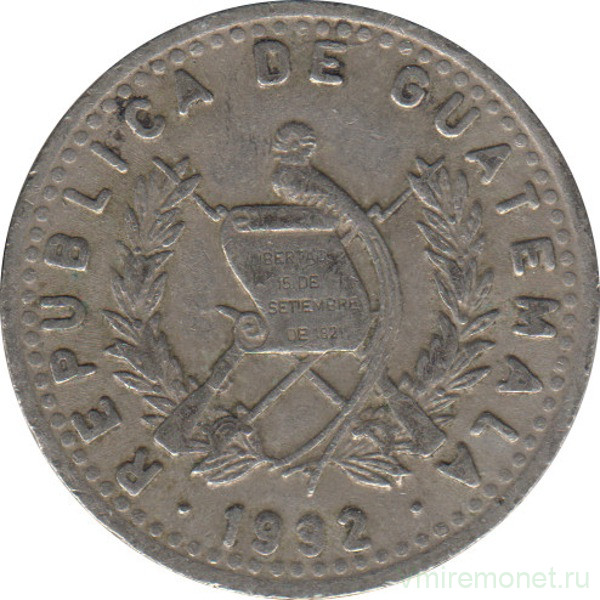 Монета. Гватемала. 10 сентаво 1992 год.