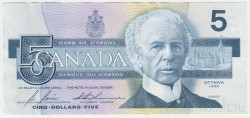 Банкнота. Канада. 5 долларов 1986 год. Тип 95а2.