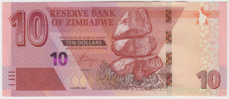 Банкнота. Зимбабве. 10 долларов 2020 год.