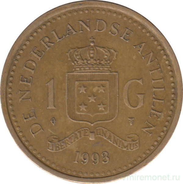Монета. Нидерландские Антильские острова. 1 гульден 1993 год.