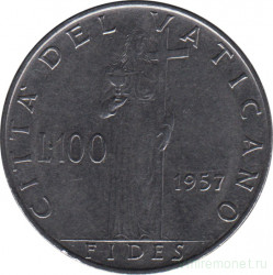 Монета. Ватикан. 100 лир 1957 год.