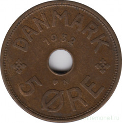 Монета. Дания. 5 эре 1932 год.