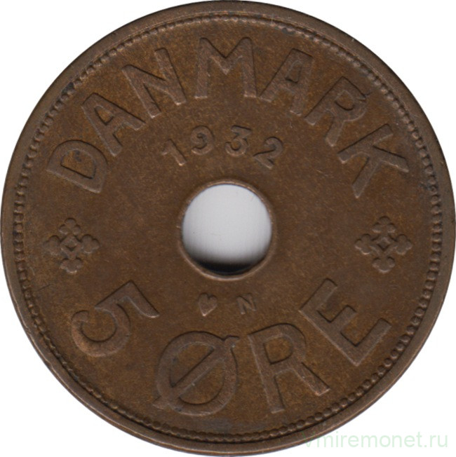 Монета. Дания. 5 эре 1932 год.