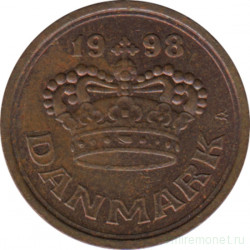 Монета. Дания. 25 эре 1998 год.