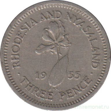 Монета. Родезия и Ньясаленд. 3 пенса 1955 год.