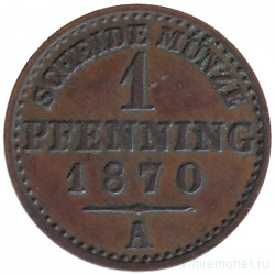 Монета. Германия. Пруссия. 1 пфенниг 1870 год. А.
