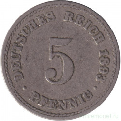 Монета. Германская империя. 5 пфеннигов 1893 год. (A).