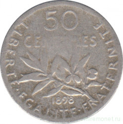 Монета. Франция. 50 сантимов 1898 год.