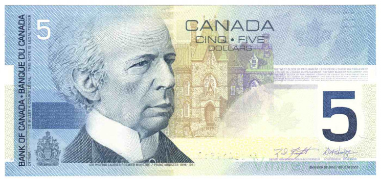 Банкнота. Канада. 5 долларов 2001 год. Сэр Вилфрид Лурье. Тип 101а.