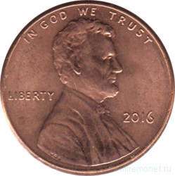 Монета. США. 1 цент 2016 год.