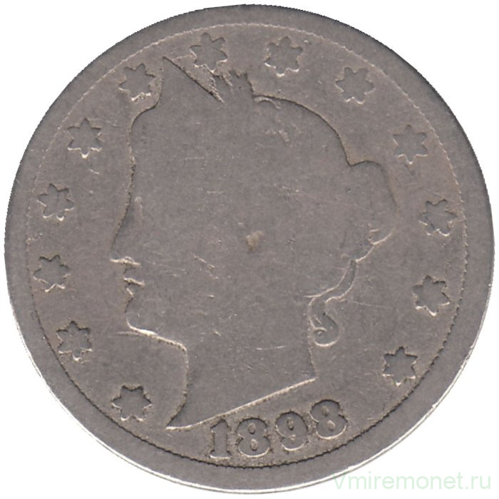 Монета. США. 5 центов 1898 год. 