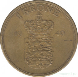 Монета. Дания. 1 крона 1949 год.