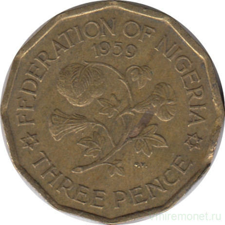 Монета. Нигерия. 3 пенса 1959 год.