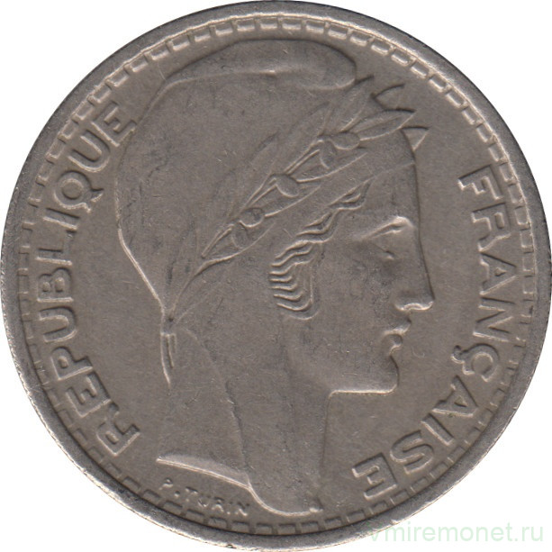 Монета. Франция. 10 франков 1945 год. Монетный двор - Париж. В венке длинные листья. 