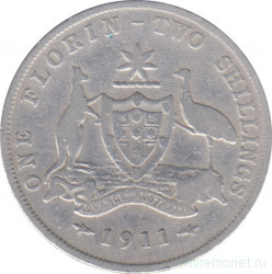 Монета. Австралия. 1 флорин (2 шиллинга) 1911 год.