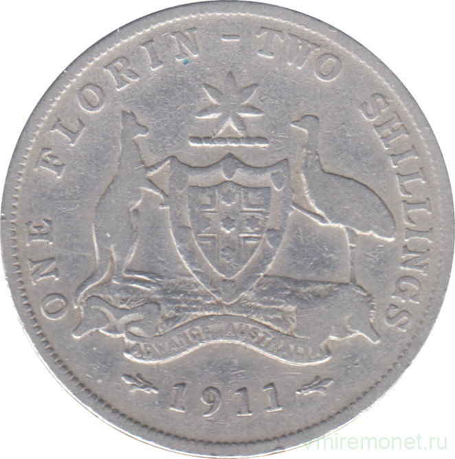 Монета. Австралия. 1 флорин (2 шиллинга) 1911 год.