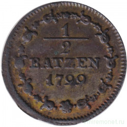 Монета. Швейцария. 1/2 батцена 1799 год. Число "5" на аверсе.