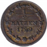 Монета. Швейцария. 1/2 батцена 1799 год. Число "5" на аверсе.