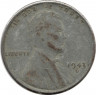 Монета. США. 1 цент 1943 год. Монетный двор D.