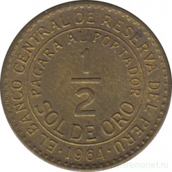 Монета. Перу. 1/2 соля 1964 год.
