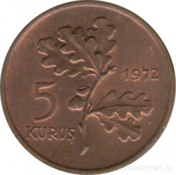 Монета. Турция. 5 курушей 1972 год.