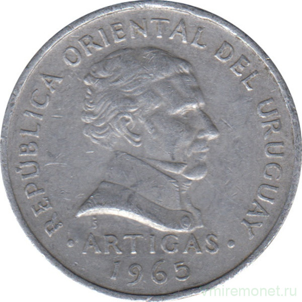 Монета. Уругвай. 50 сентесимо 1965 год.