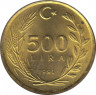 Монета. Турция. 500 лир 1991 год. ав.