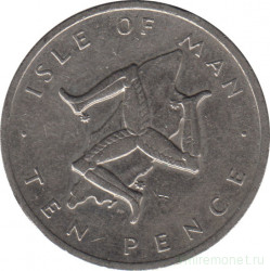 Монета. Великобритания. Остров Мэн. 10 пенсов 1976 год. Минтмарк с обоих сторон монеты.